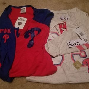 Lot of 2 women's small, l/s Phillies shirts nwt. Pink & Touch by Allyssa Milano.